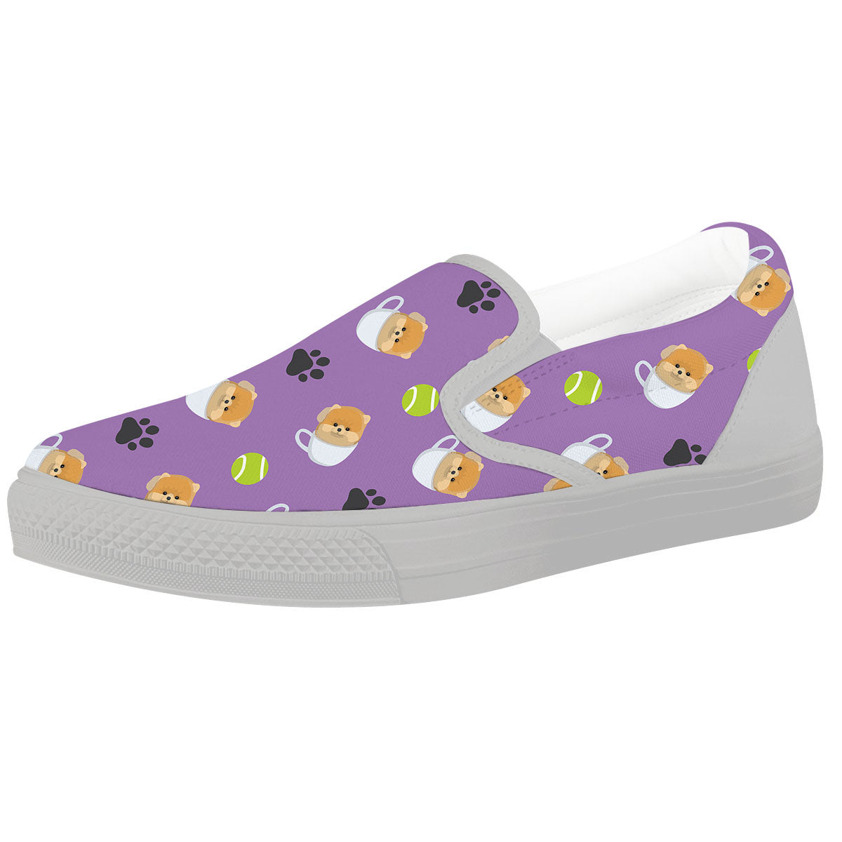 Tea Cup Pomeranian Print Pattern White Slip On Shoes-grizzshop