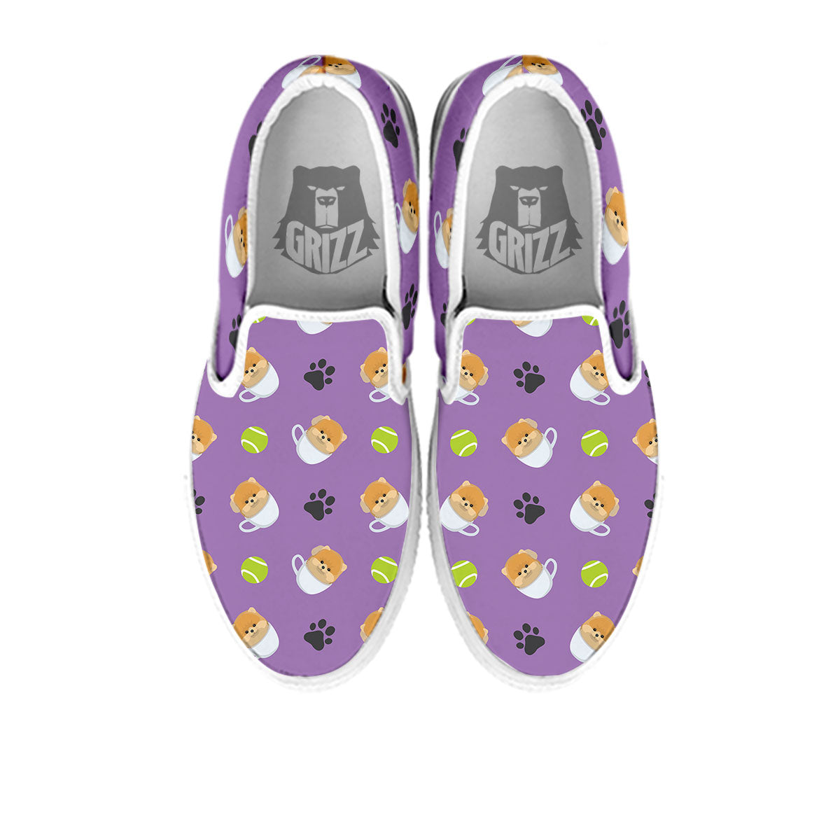 Tea Cup Pomeranian Print Pattern White Slip On Shoes-grizzshop