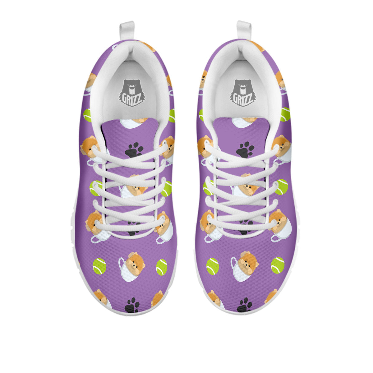 Tea Cup Pomeranian Print Pattern White Sneaker-grizzshop