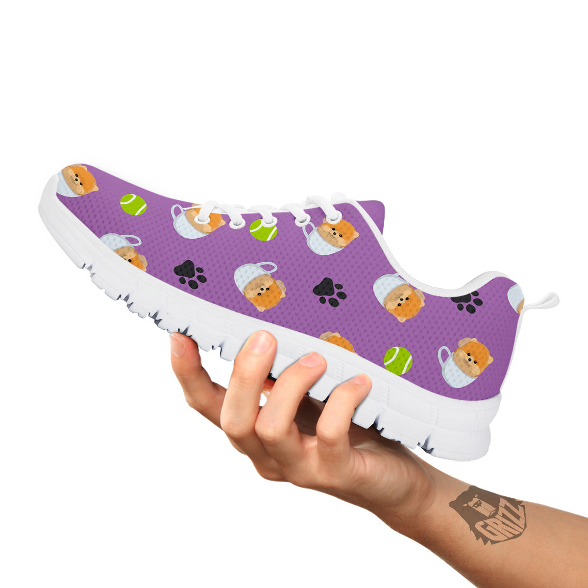 Tea Cup Pomeranian Print Pattern White Sneaker-grizzshop