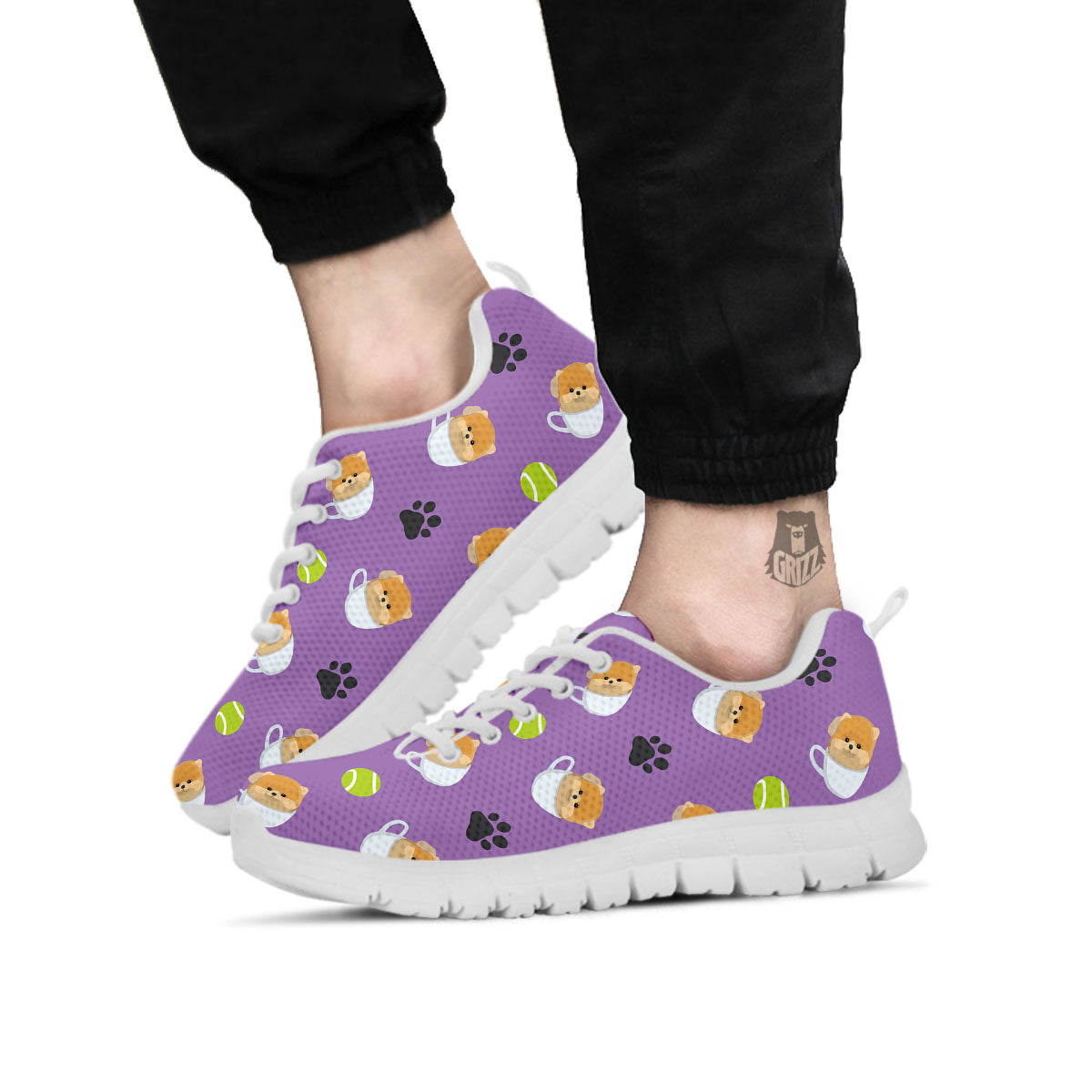 Tea Cup Pomeranian Print Pattern White Sneaker-grizzshop