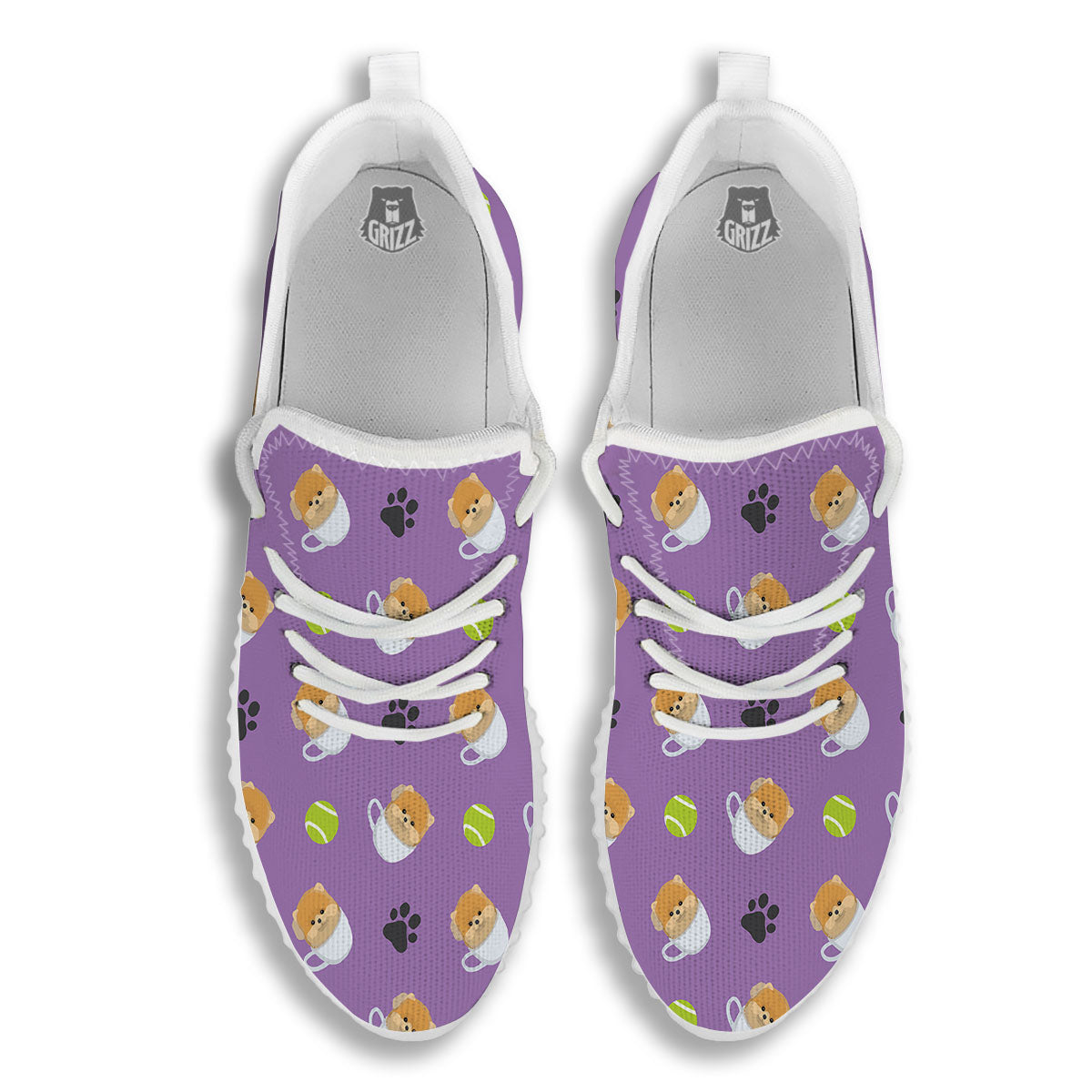 Tea Cup Pomeranian Print Pattern White Walking Shoes-grizzshop