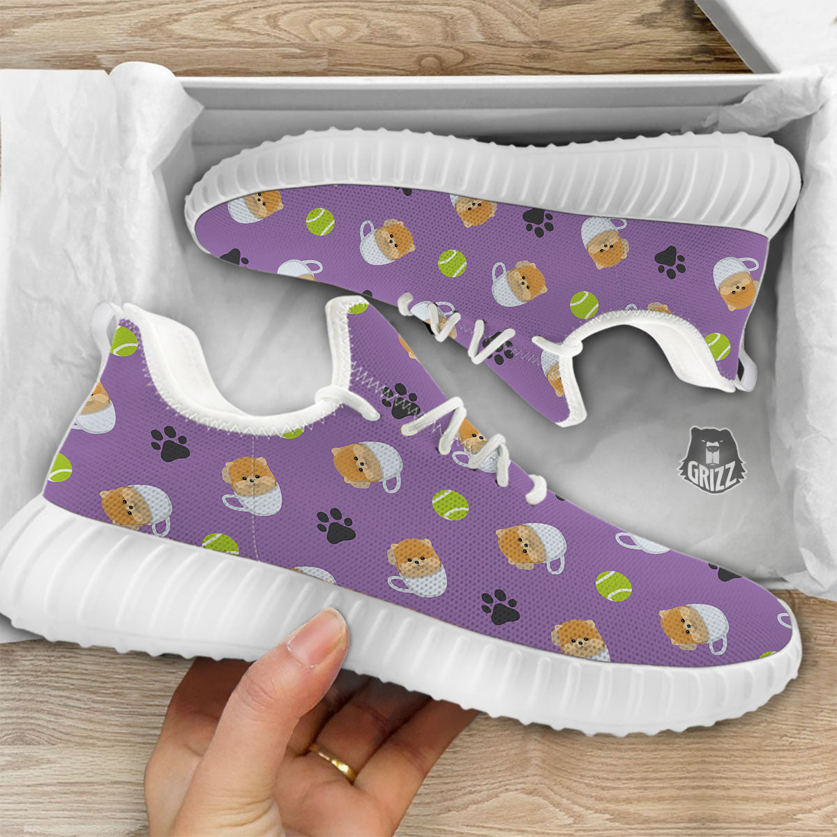 Tea Cup Pomeranian Print Pattern White Walking Shoes-grizzshop