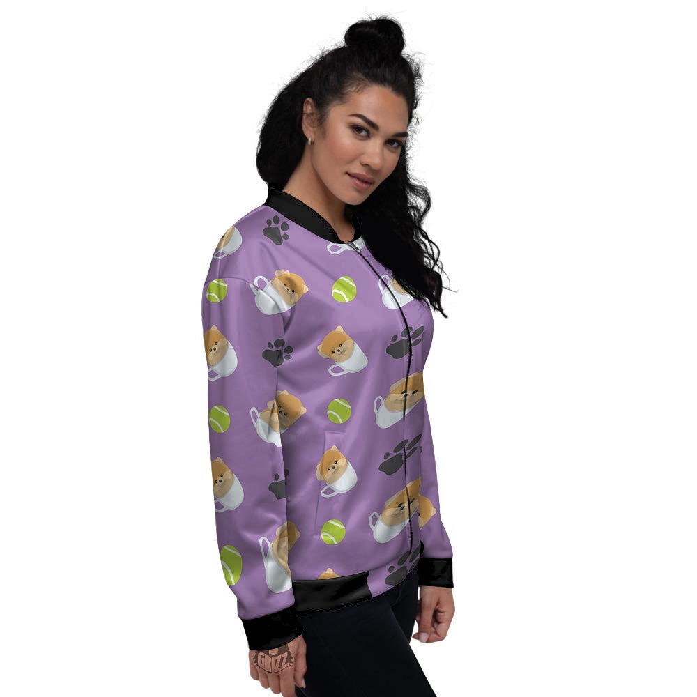 Tea Cup Pomeranian Print Pattern Women's Bomber Jacket-grizzshop