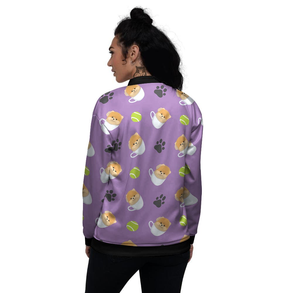 Tea Cup Pomeranian Print Pattern Women's Bomber Jacket-grizzshop