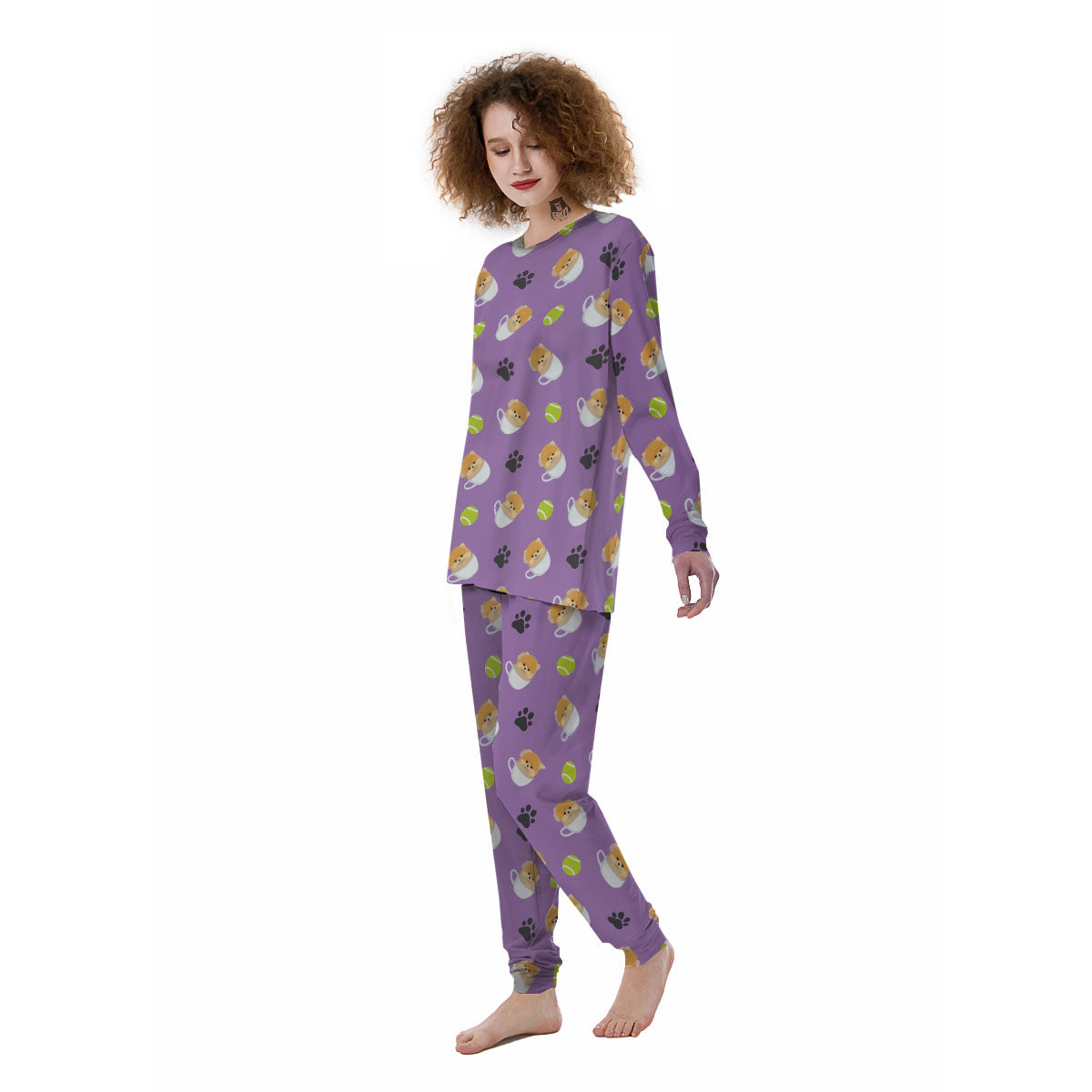 Tea Cup Pomeranian Print Pattern Women's Pajamas-grizzshop