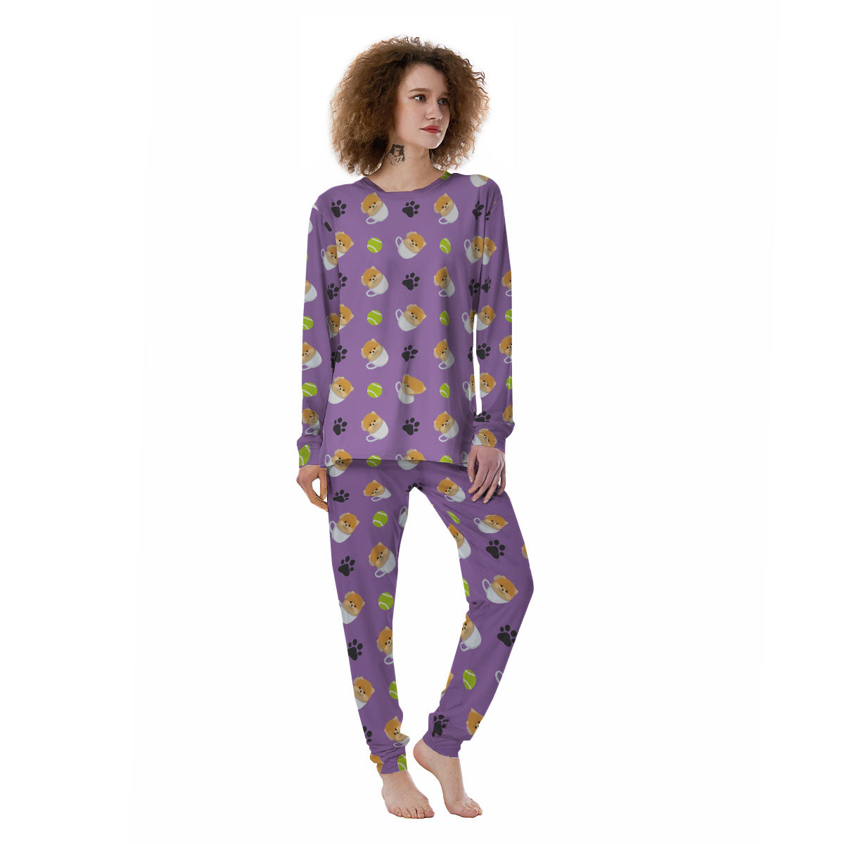 Tea Cup Pomeranian Print Pattern Women's Pajamas-grizzshop