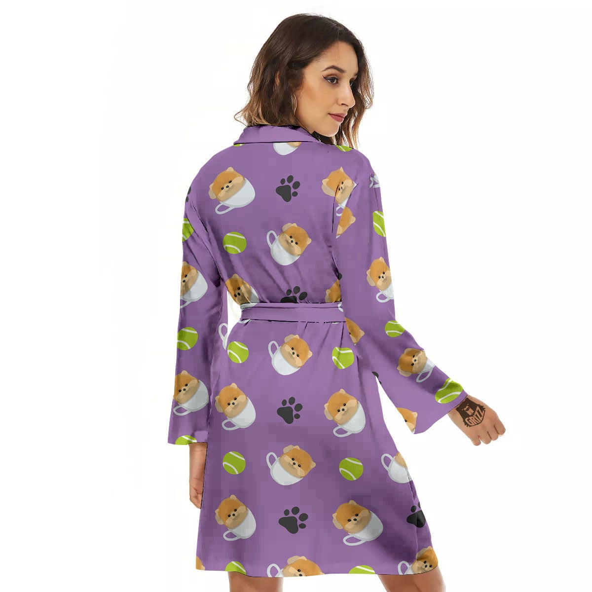 Tea Cup Pomeranian Print Pattern Women's Robe-grizzshop