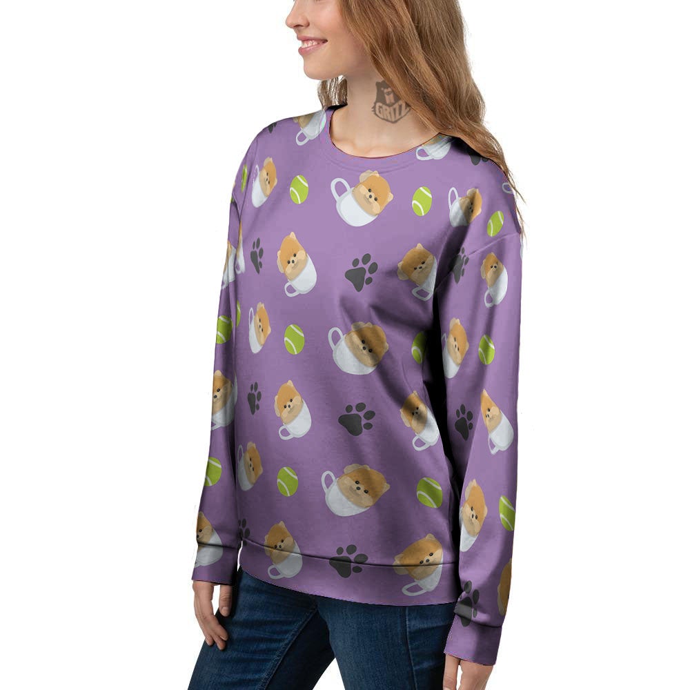 Tea Cup Pomeranian Print Pattern Women's Sweatshirt-grizzshop