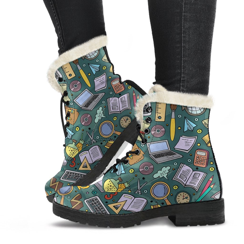 Teacher Pattern Print Comfy Winter Boots-grizzshop
