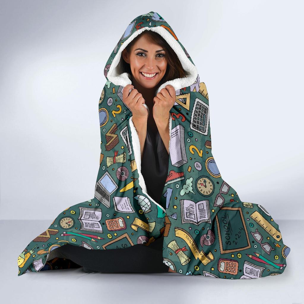 Teacher Pattern Print Hooded Blanket-grizzshop