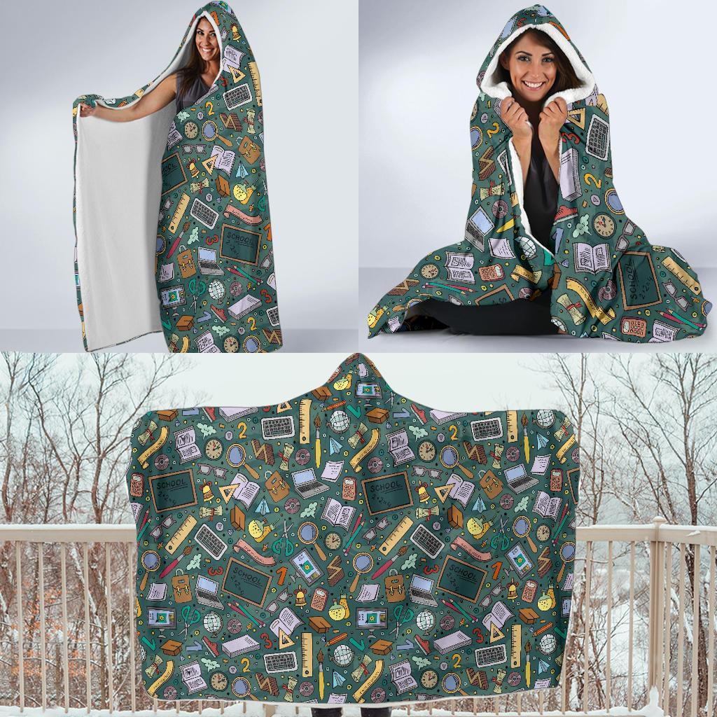 Teacher Pattern Print Hooded Blanket-grizzshop