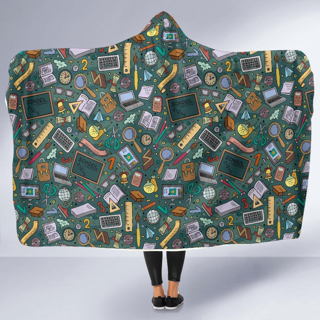 Teacher Pattern Print Hooded Blanket-grizzshop