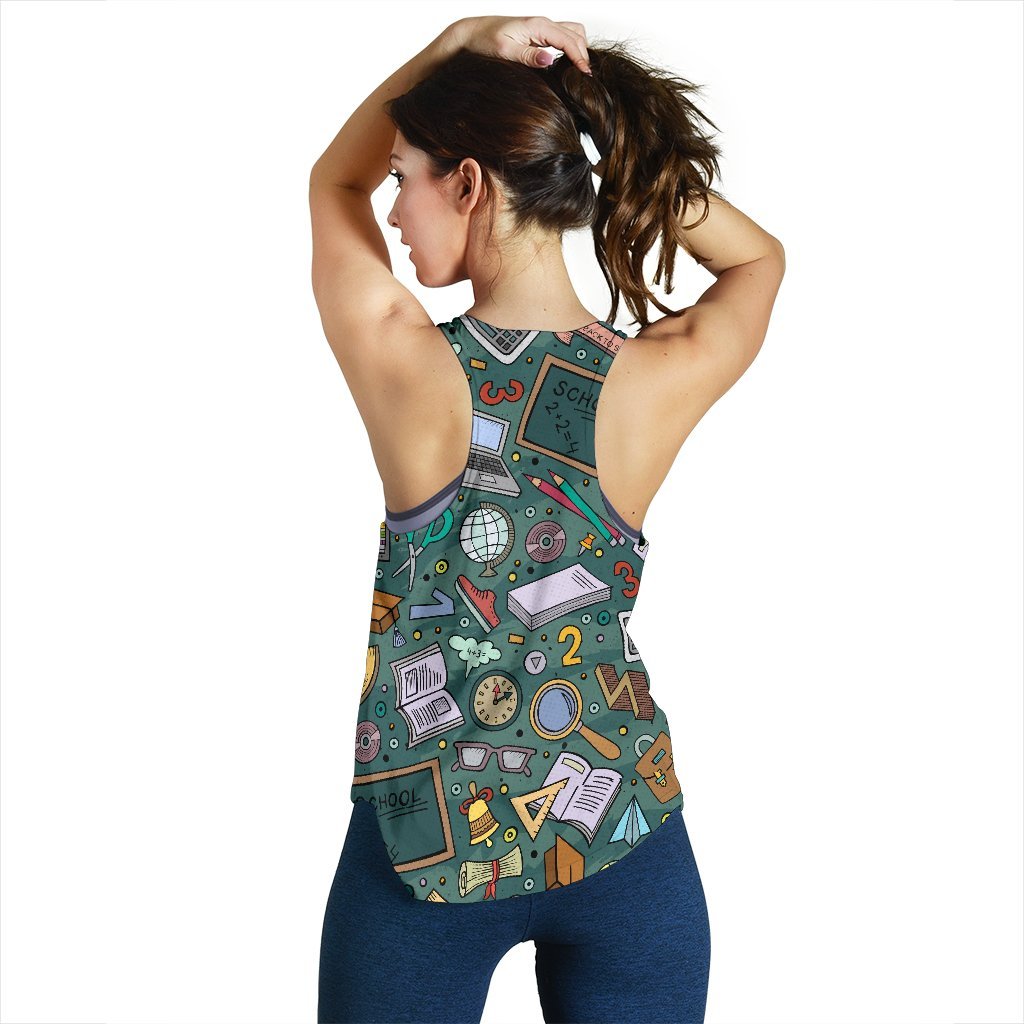 Teacher Pattern Print Women's Racerback Tank Tops-grizzshop