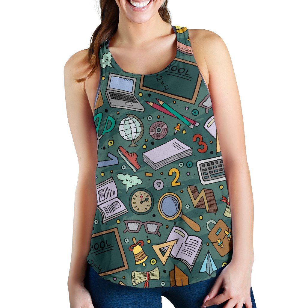 Teacher Pattern Print Women's Racerback Tank Tops-grizzshop