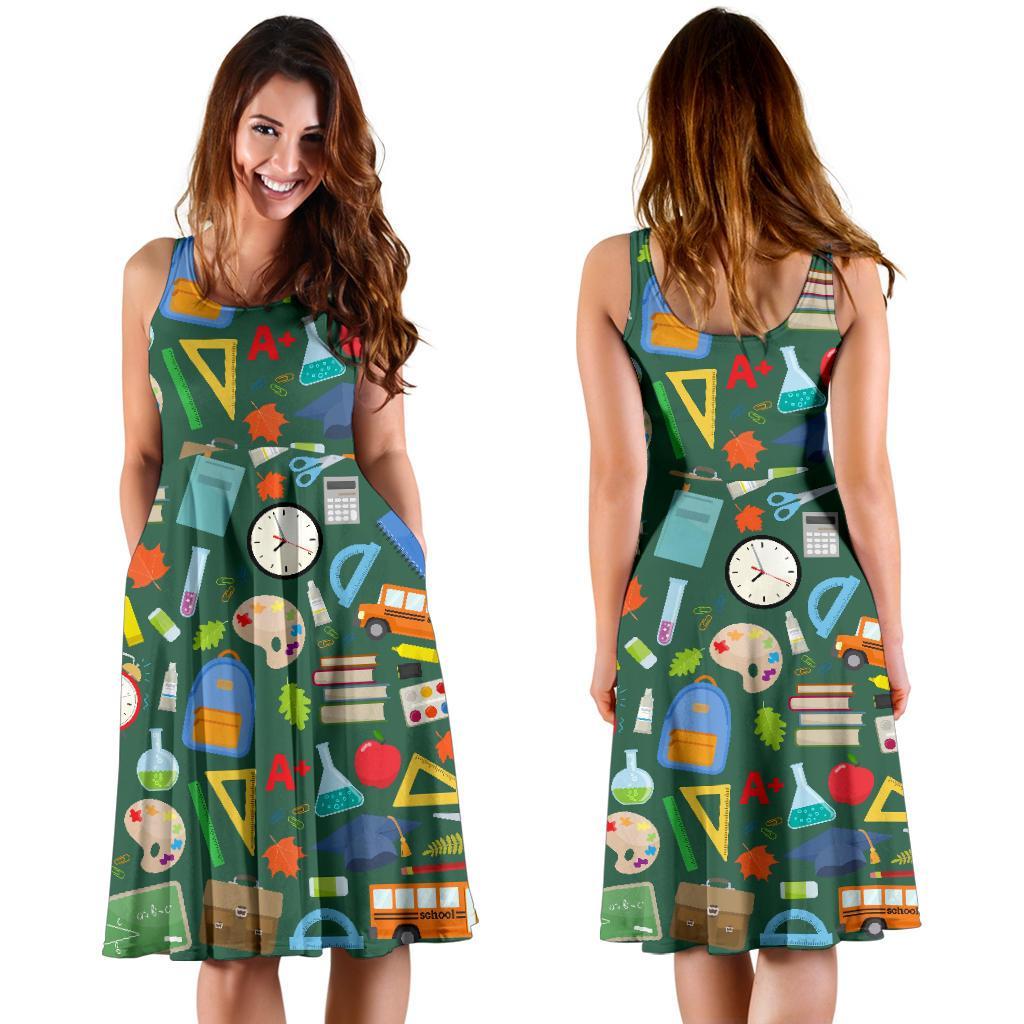 Teacher Print Pattern Dress-grizzshop