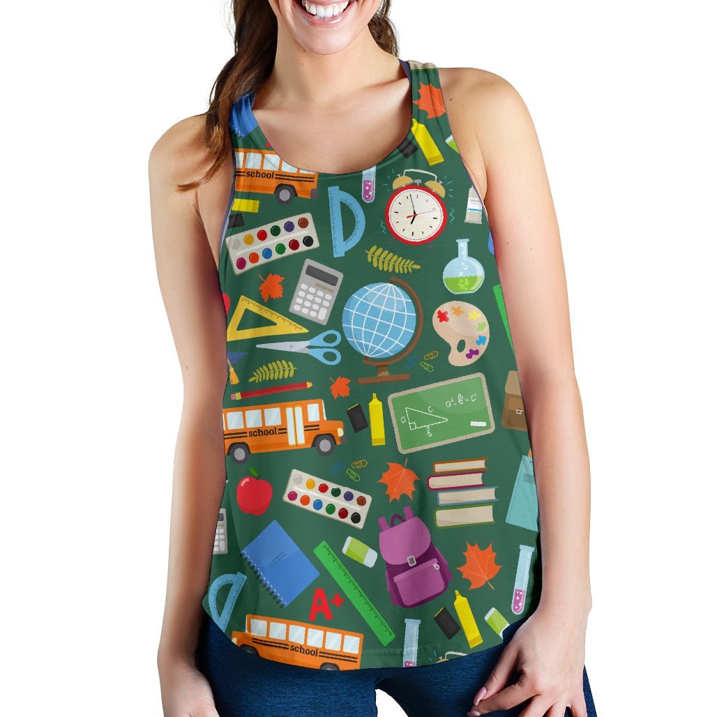 Teacher Print Pattern Women's Racerback Tank Tops-grizzshop