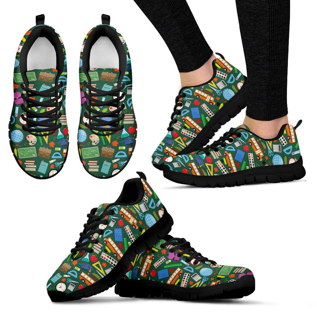 Teacher Print Pattern Black Sneaker Shoes For Men Women-grizzshop