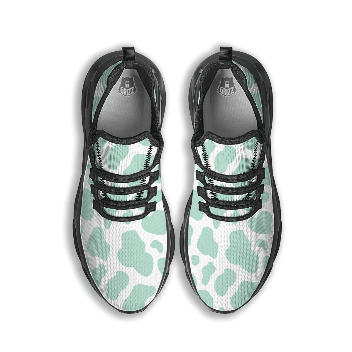 Teal And White Cow Print Black Running Shoes-grizzshop