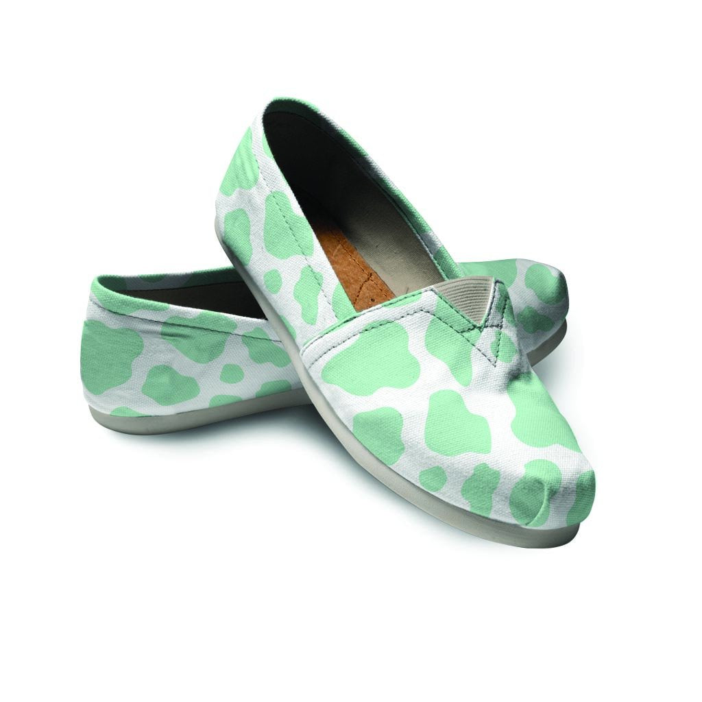 Teal And White Cow Print Canvas Shoes-grizzshop