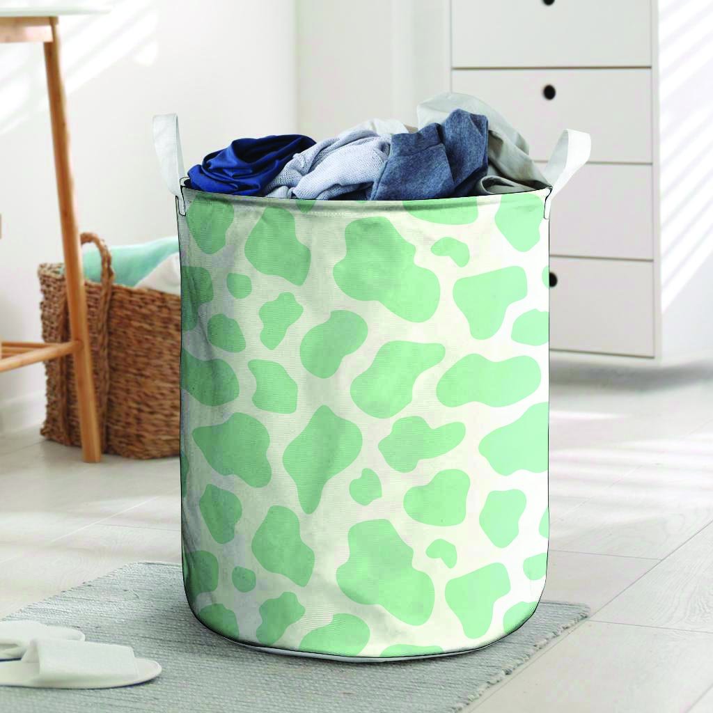 Teal And White Cow Print Laundry Basket-grizzshop