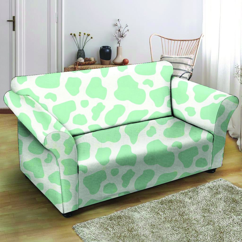 Teal And White Cow Print Loveseat Cover-grizzshop