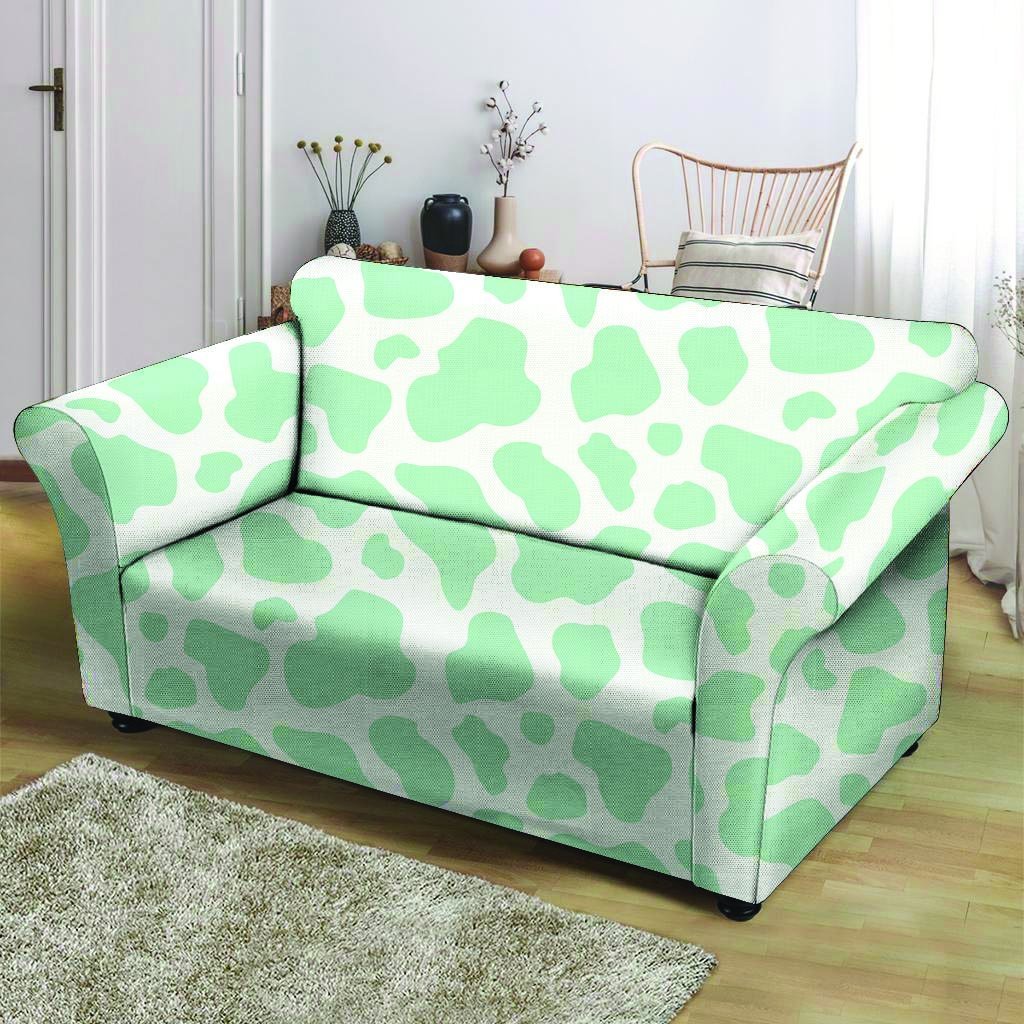 Teal And White Cow Print Loveseat Cover-grizzshop