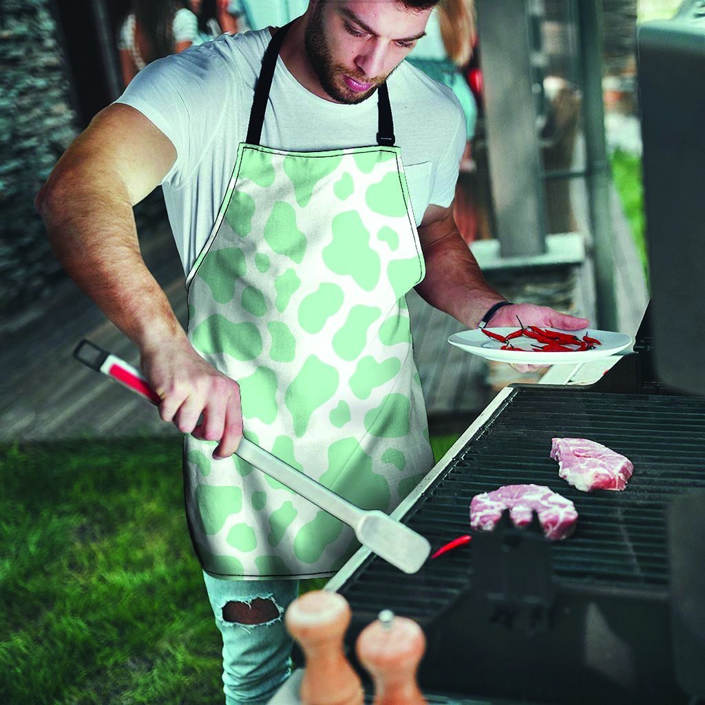 Teal And White Cow Print Men's Apron-grizzshop