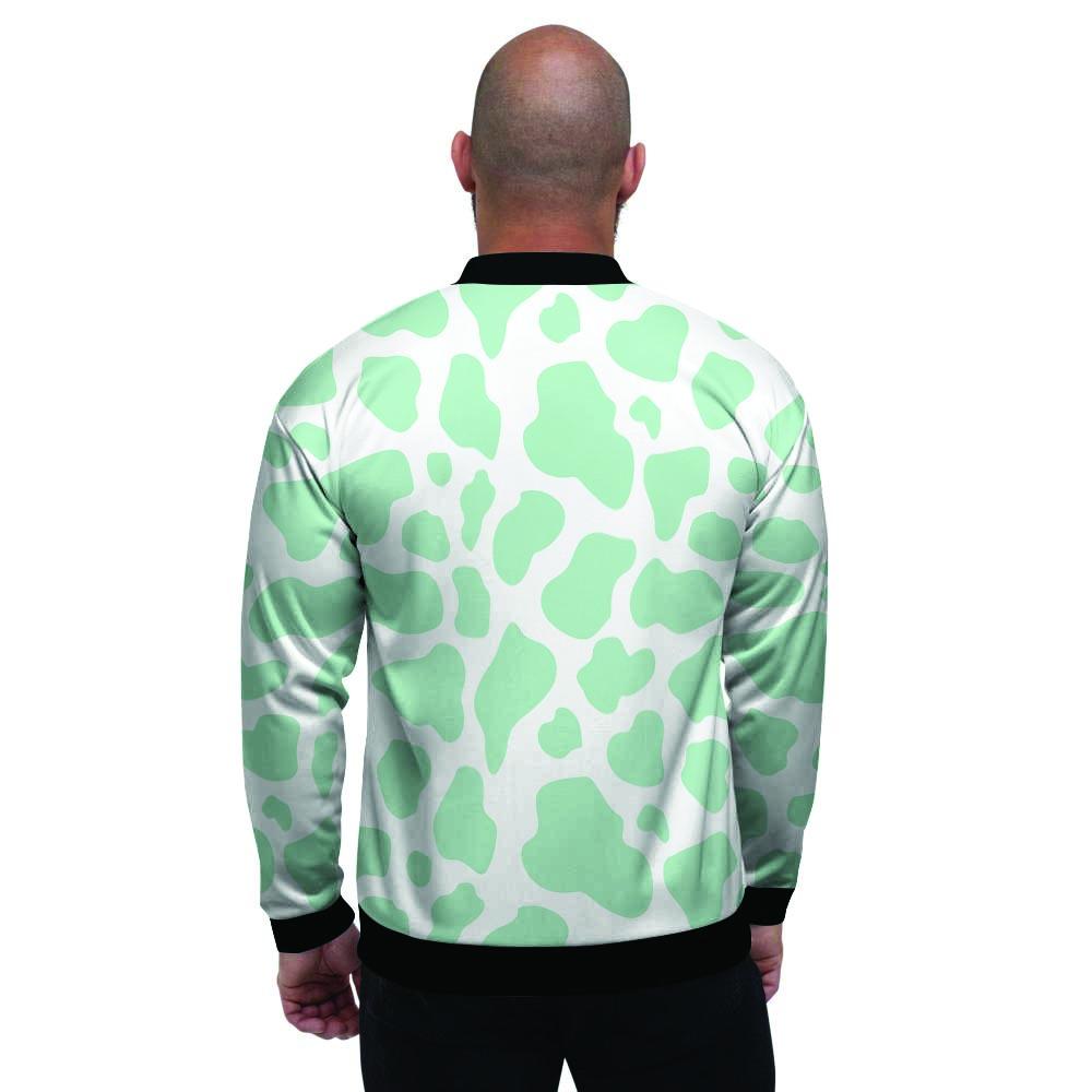 Teal And White Cow Print Men's Bomber Jacket-grizzshop