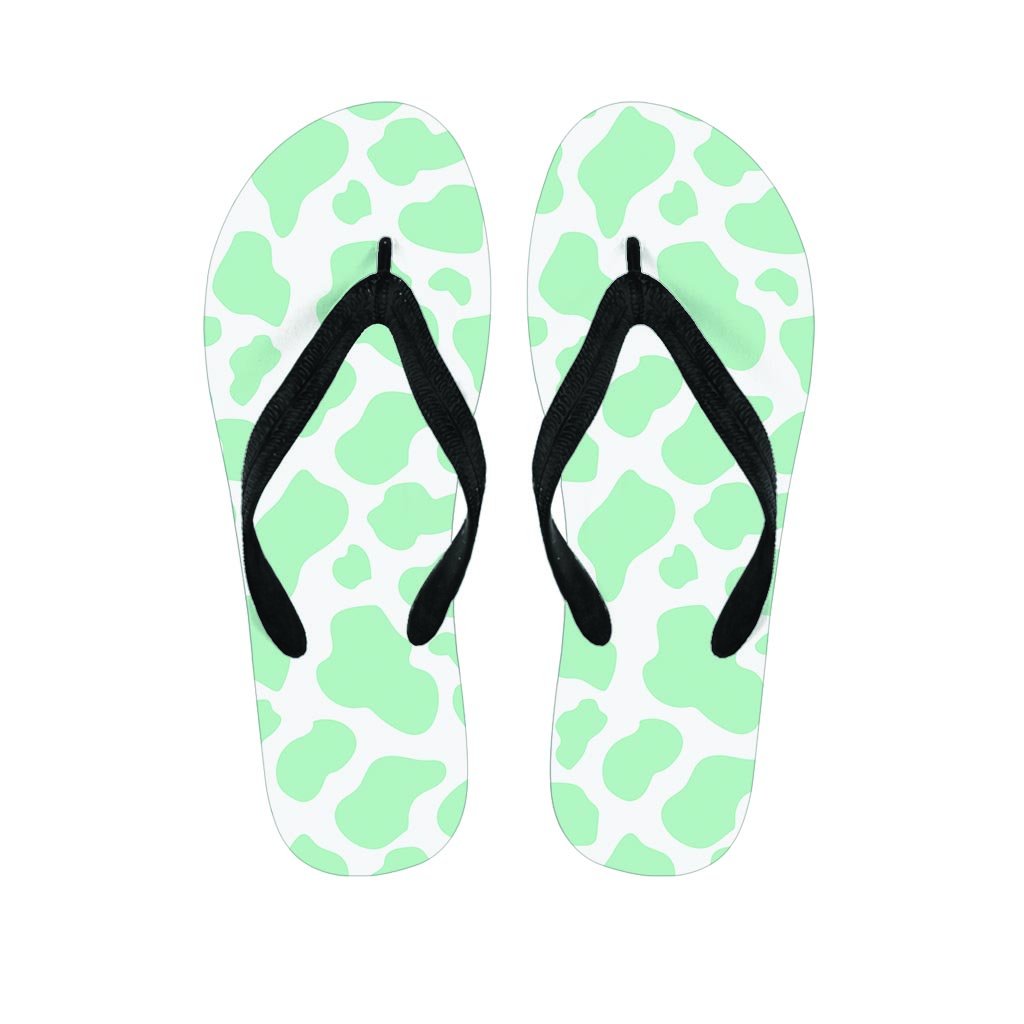 Teal And White Cow Print Men's Flip Flops-grizzshop