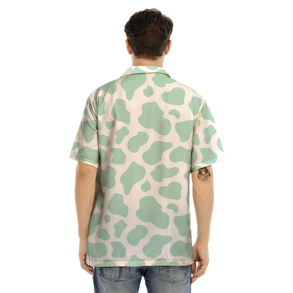Teal And White Cow Print Men’s Hawaiian Shirt-grizzshop