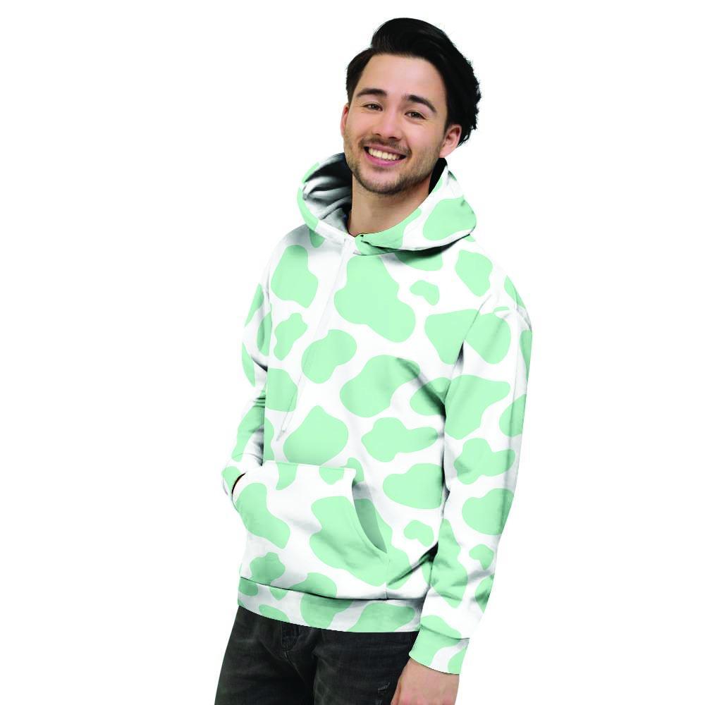 Teal And White Cow Print Men's Hoodie-grizzshop