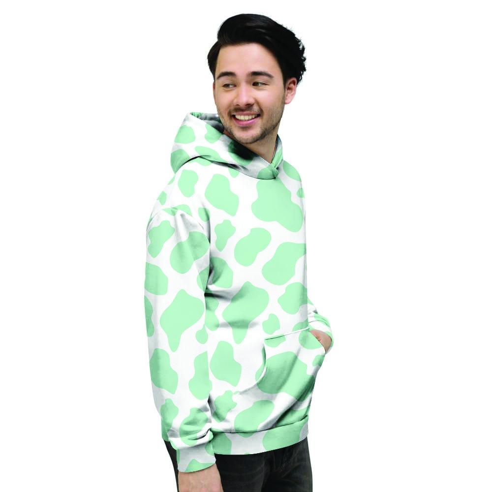 Teal And White Cow Print Men's Hoodie-grizzshop