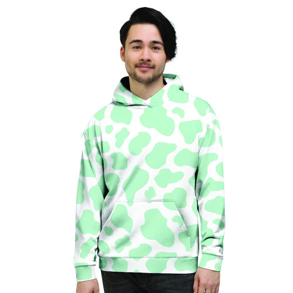 Teal And White Cow Print Men's Hoodie-grizzshop