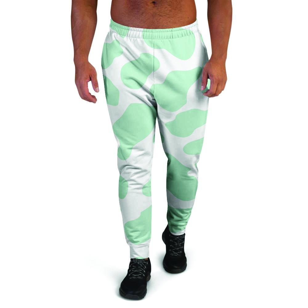 Teal And White Cow Print Men's Joggers-grizzshop
