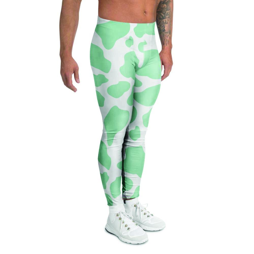 Teal And White Cow Print Men's Leggings-grizzshop