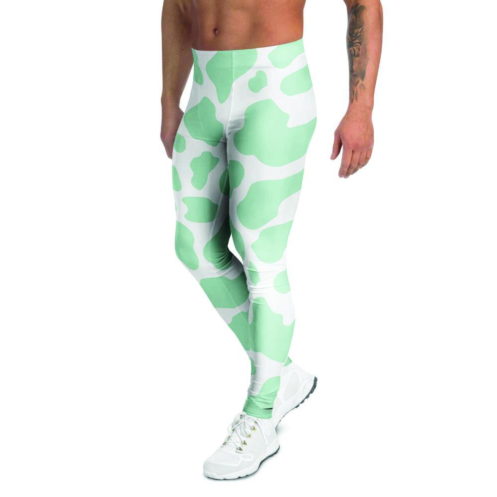 Teal And White Cow Print Men's Leggings-grizzshop