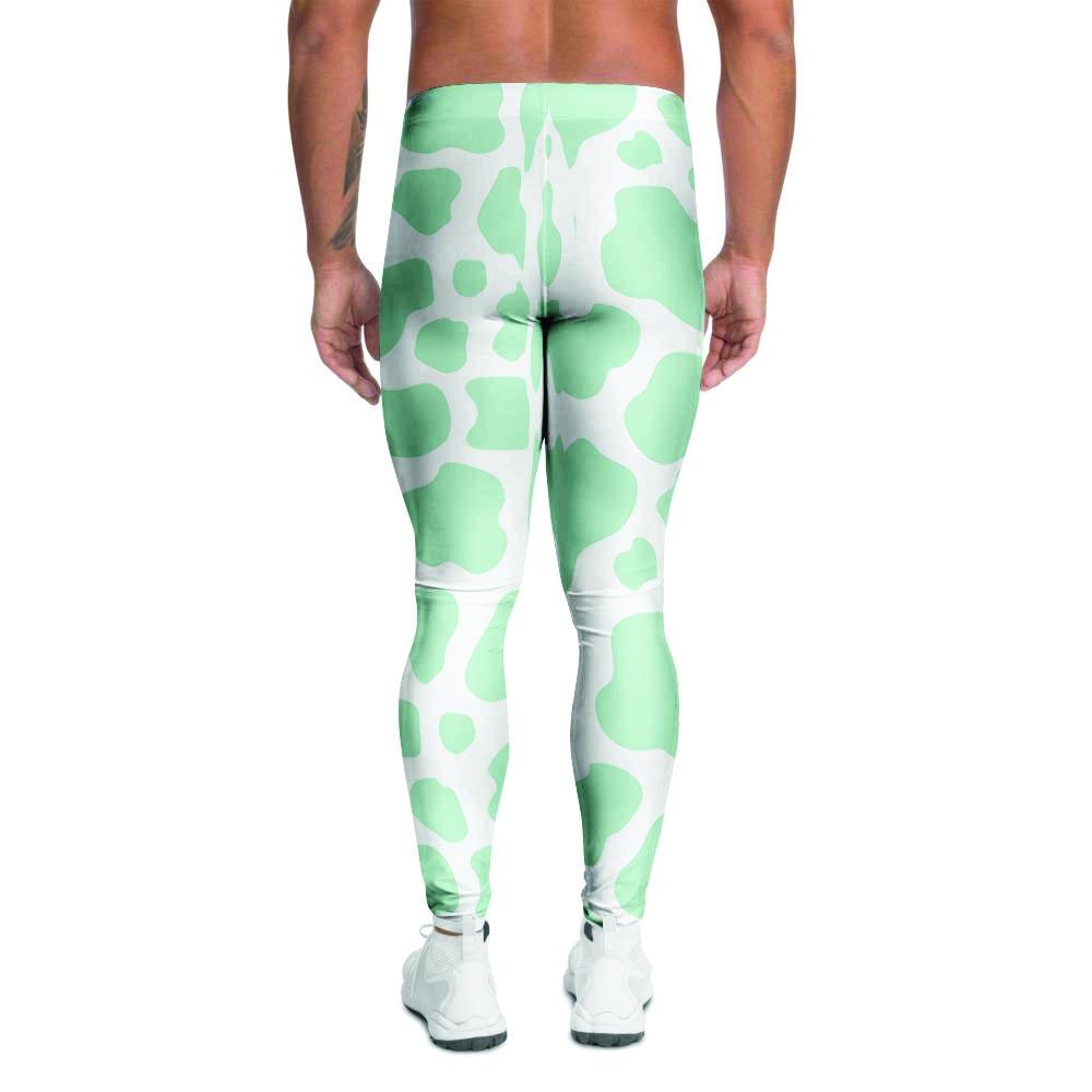 Teal And White Cow Print Men's Leggings-grizzshop