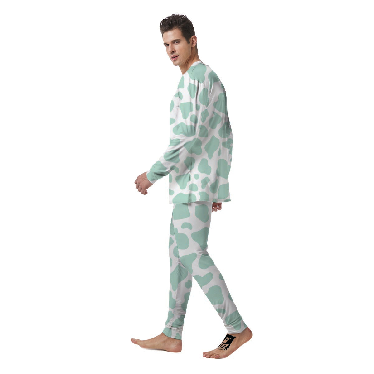 Teal And White Cow Print Men's Pajamas-grizzshop