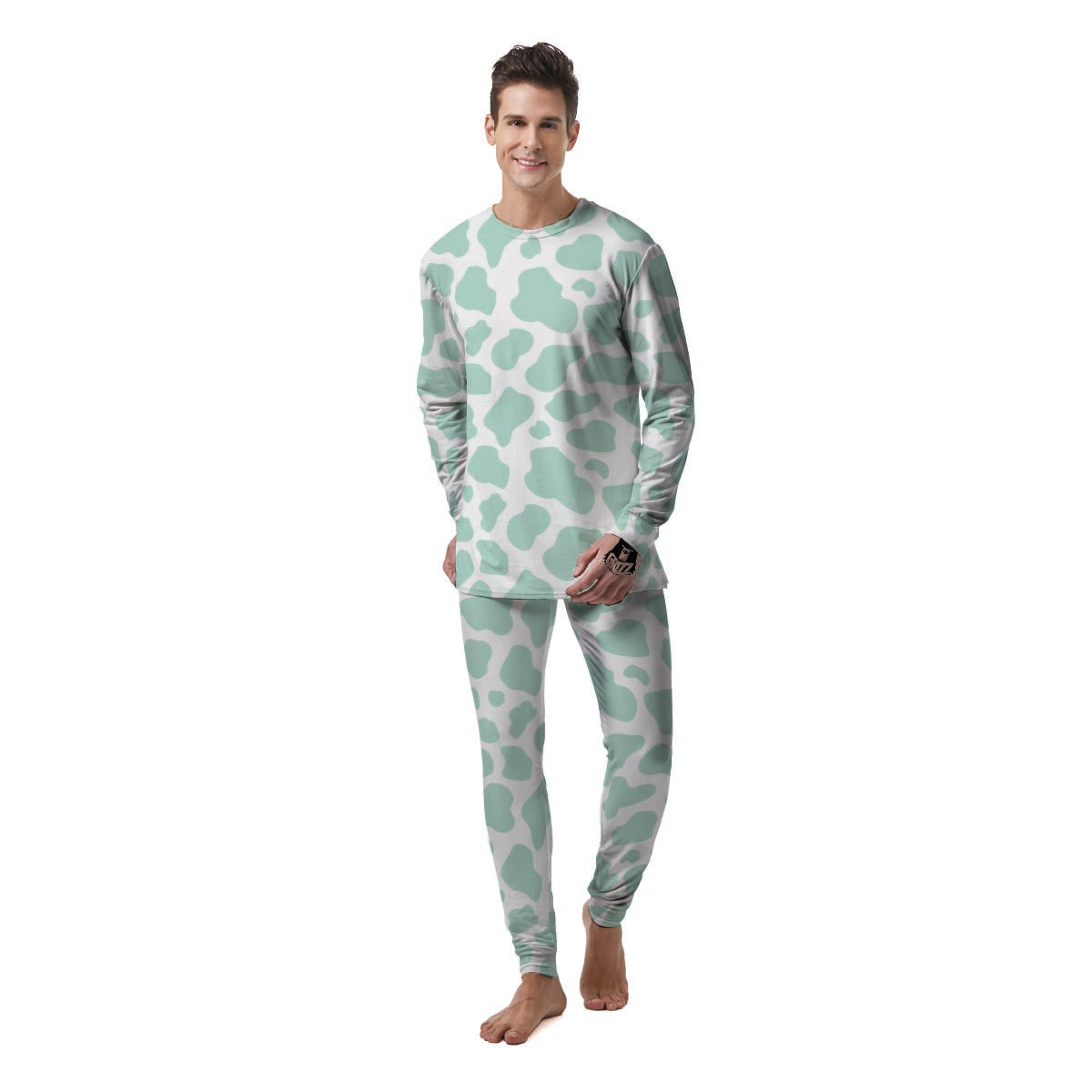 Teal And White Cow Print Men's Pajamas-grizzshop