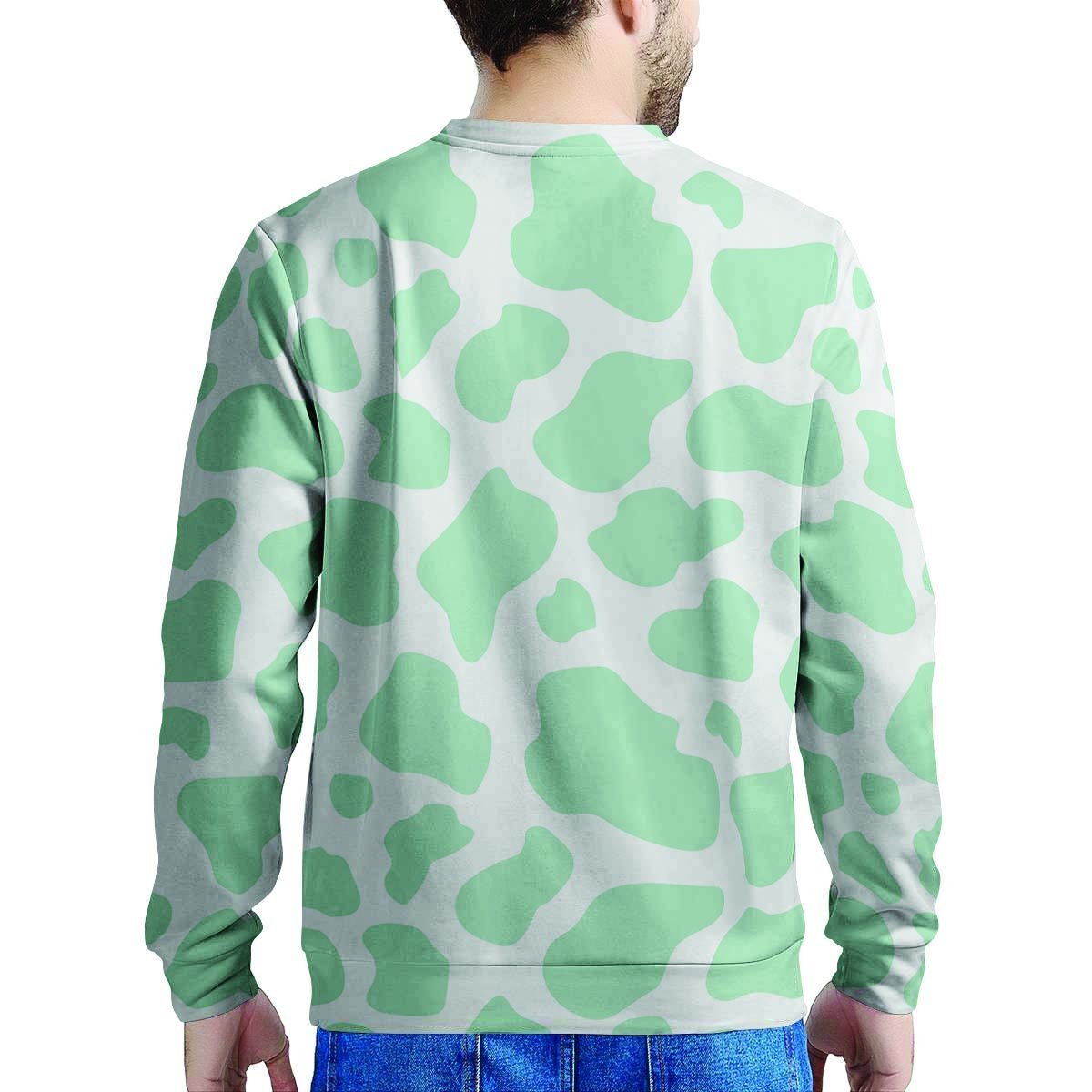 Teal And White Cow Print Men's Sweatshirt-grizzshop