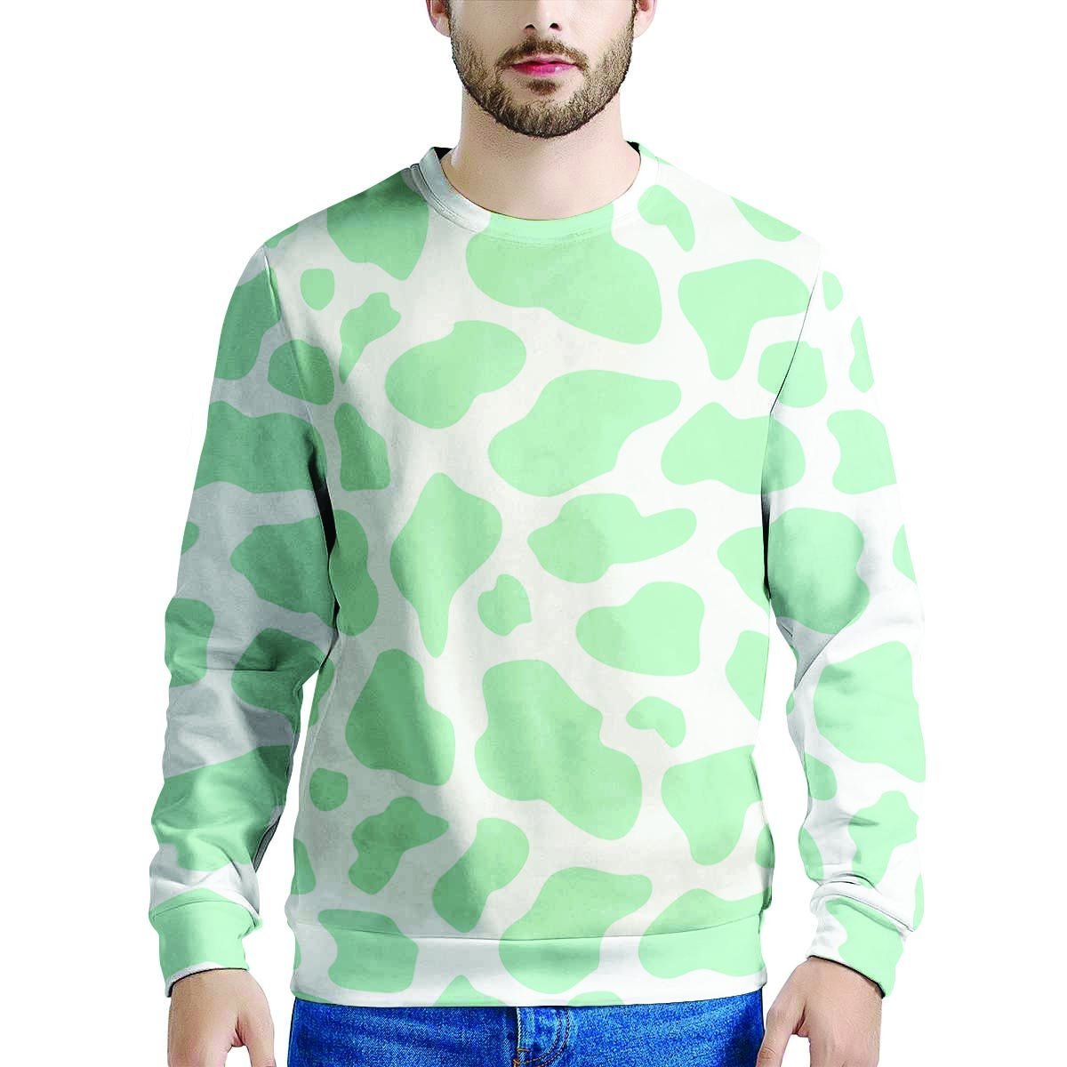 Teal And White Cow Print Men's Sweatshirt-grizzshop