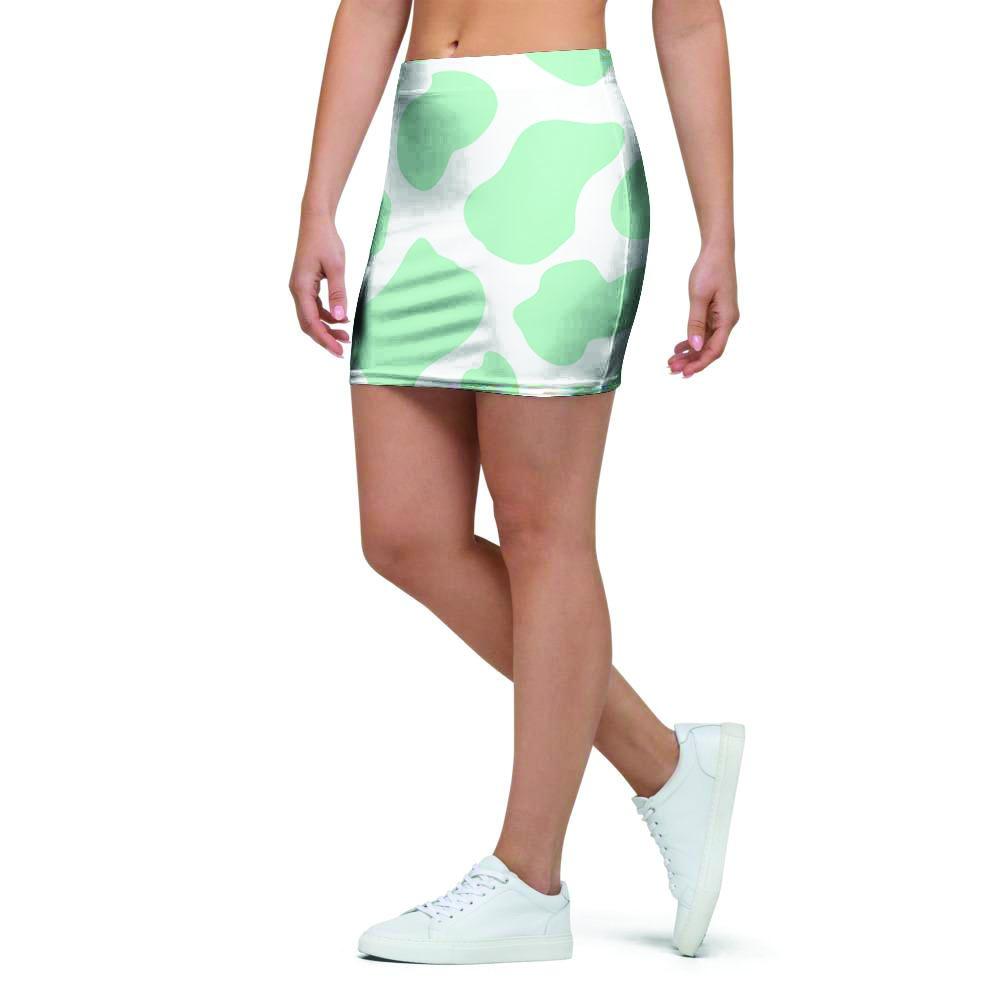 Teal And White Cow Print Mini Skirt-grizzshop