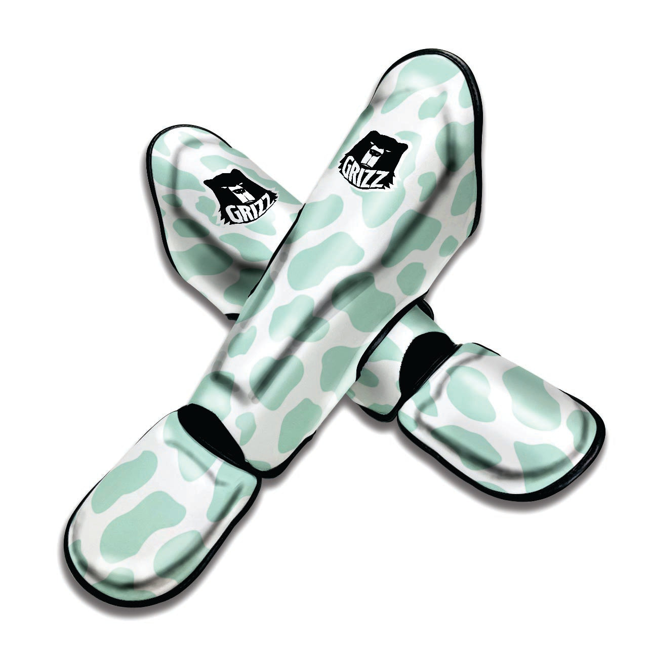 Teal And White Cow Print Muay Thai Shin Guard-grizzshop