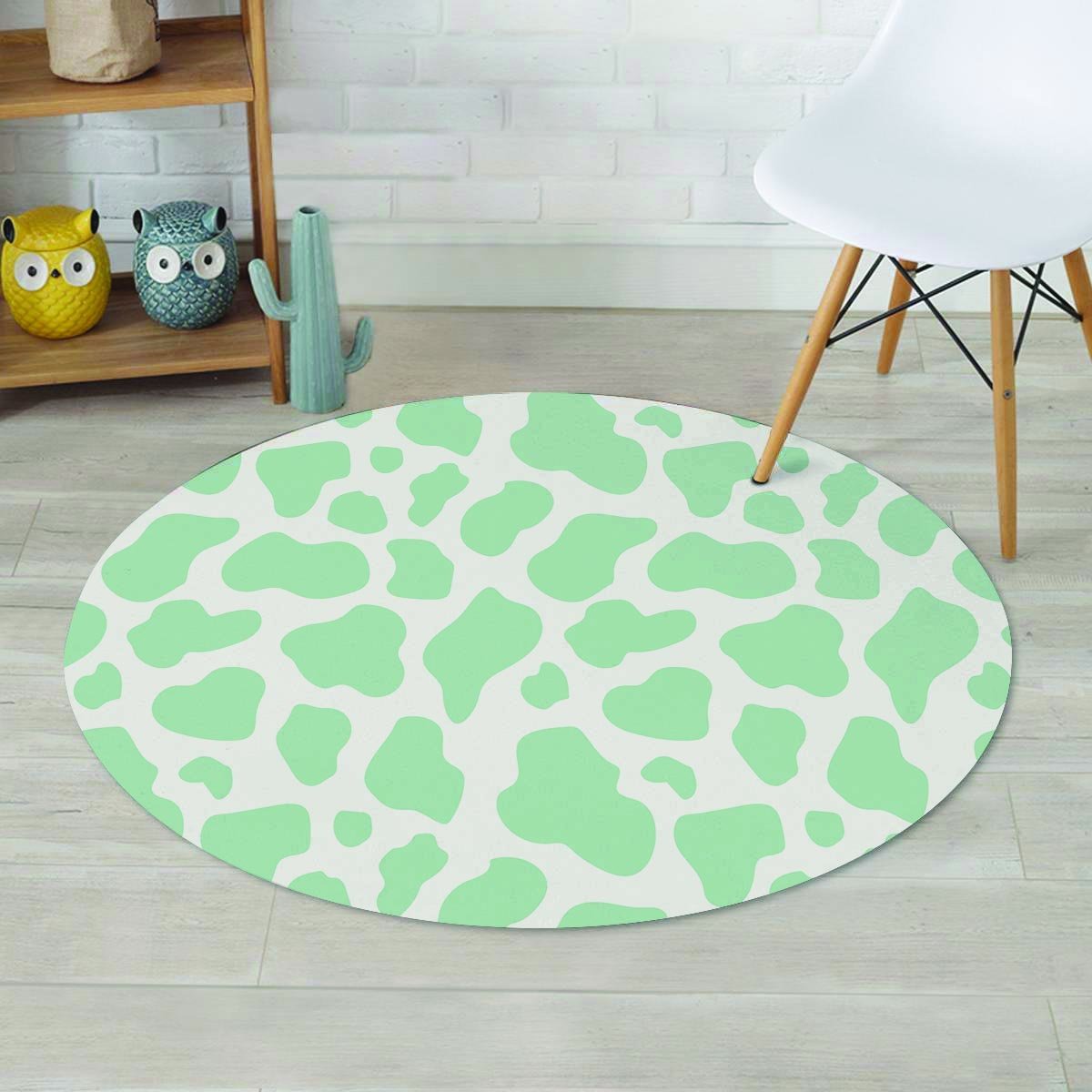 Teal And White Cow Print Round Rug-grizzshop