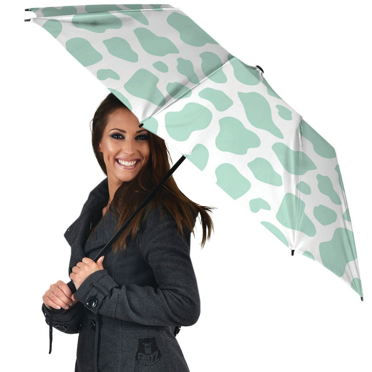 Teal And White Cow Print Umbrella-grizzshop