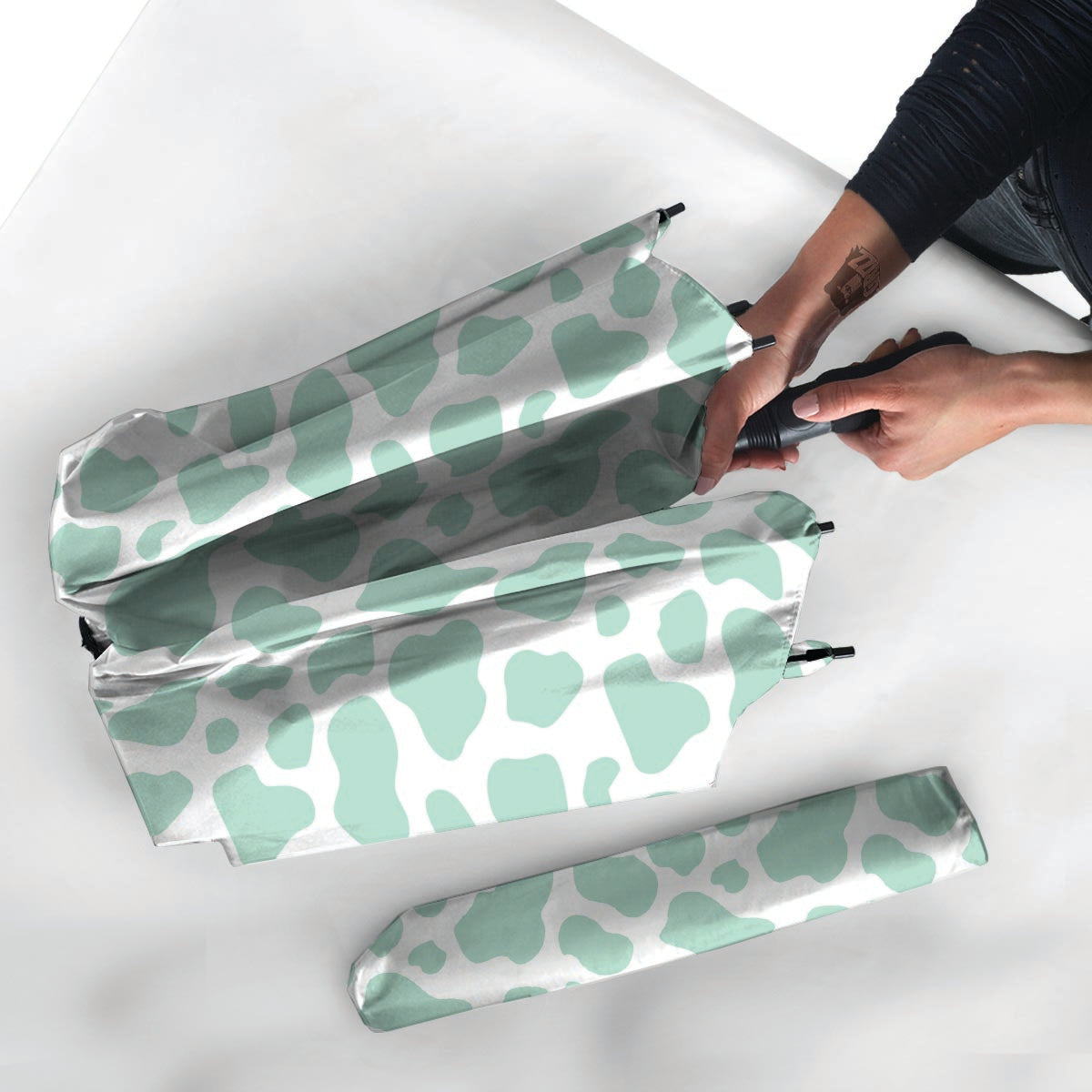 Teal And White Cow Print Umbrella-grizzshop