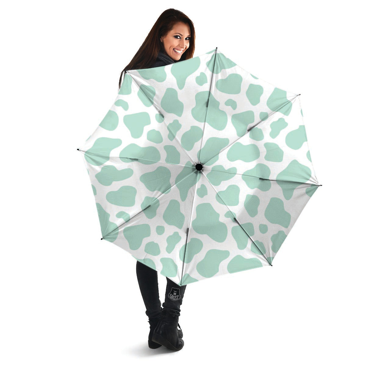 Teal And White Cow Print Umbrella-grizzshop