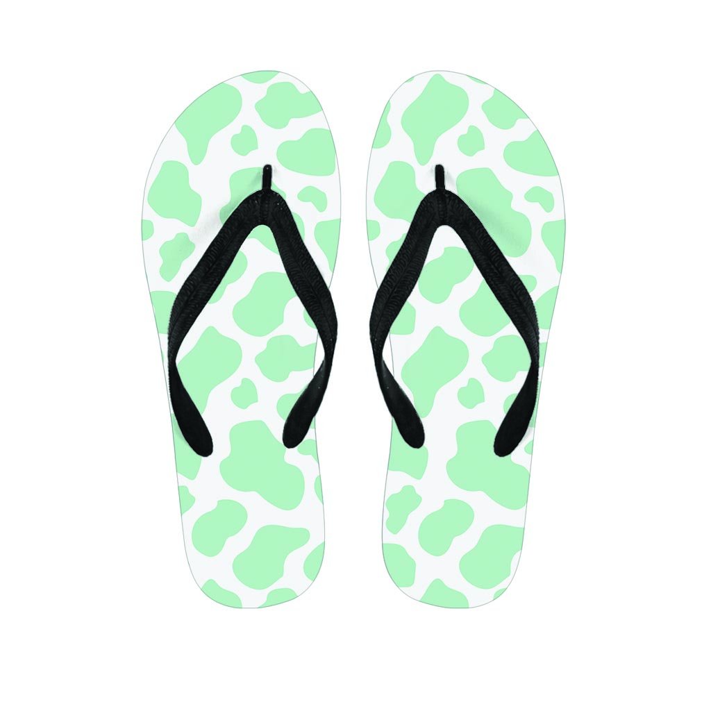 Teal And White Cow Print Women's Flip Flops-grizzshop
