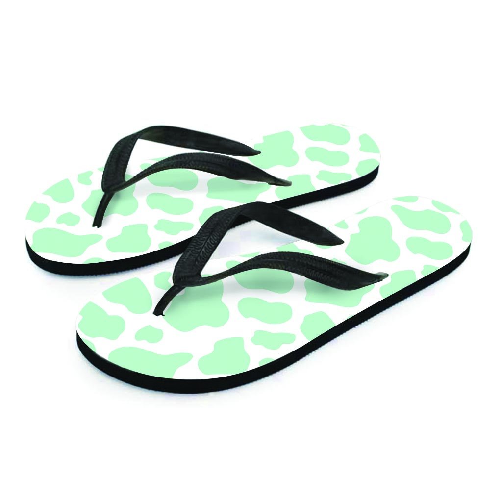 Teal And White Cow Print Women's Flip Flops-grizzshop